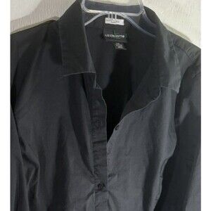 Liz Claiborne Women’s Black XLT Stretch Cotton Button Up Round Hem Collar Shirt